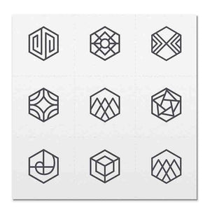 Front side page of Charcoal Balance mindful marks temporary mindfulness tattoo wearable reminders.
