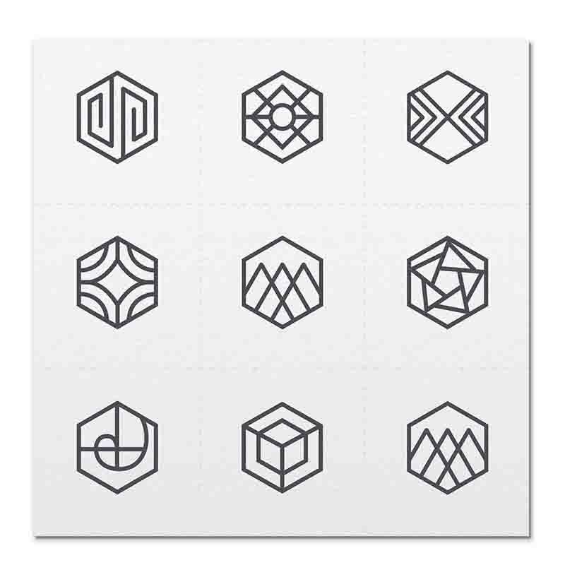 Front side page of Charcoal Balance mindful marks temporary mindfulness tattoo wearable reminders.