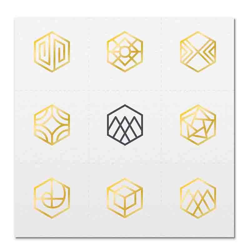 Front side page of Gold Balance mindful marks temporary mindfulness tattoo wearable reminders.