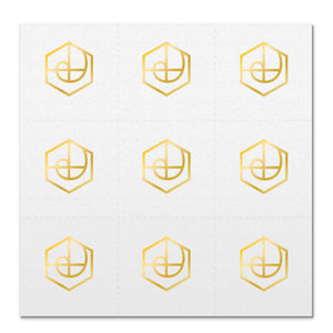 Front side page of Flow (gold) mindful marks temporary mindfulness tattoo wearable reminders.