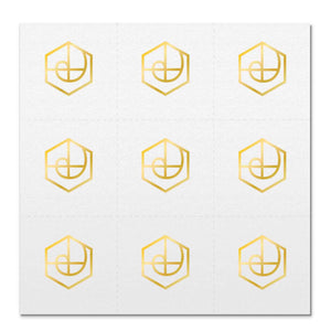 Front side page of Flow (gold) mindful marks temporary mindfulness tattoo wearable reminders.