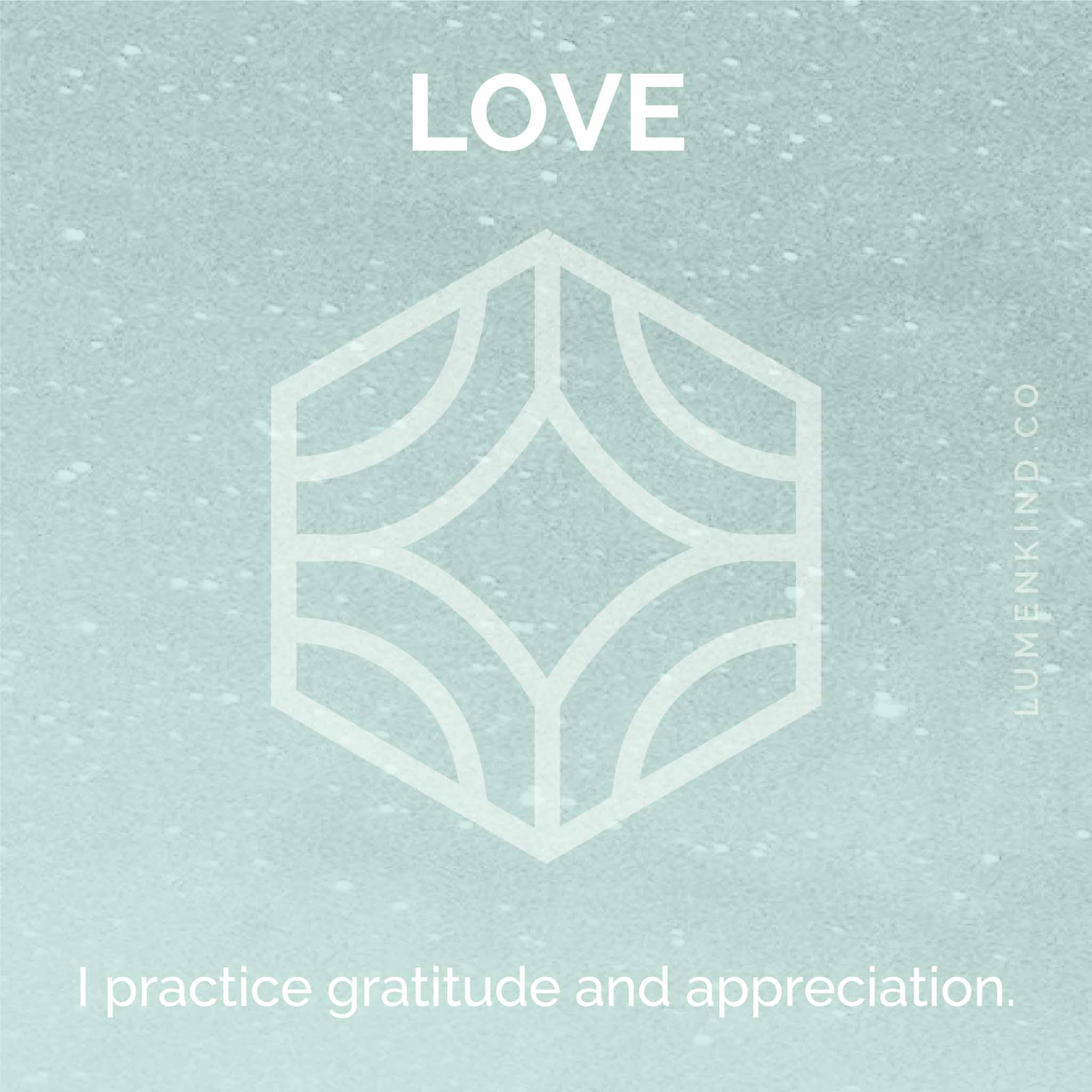 The suggested intention is LOVE. I practice gratitude and appreciation.