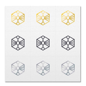 Front side page of Listen mindful marks temporary mindfulness tattoo wearable reminders.