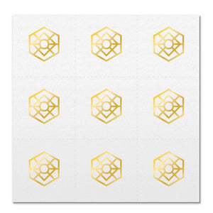 Front side page of Visualize (gold) mindful marks temporary mindfulness tattoo wearable reminders.