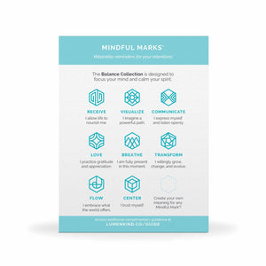 Mindful Marks —Balance Collection insert included with each pack, showing each of the 8 mindful mark intentions.