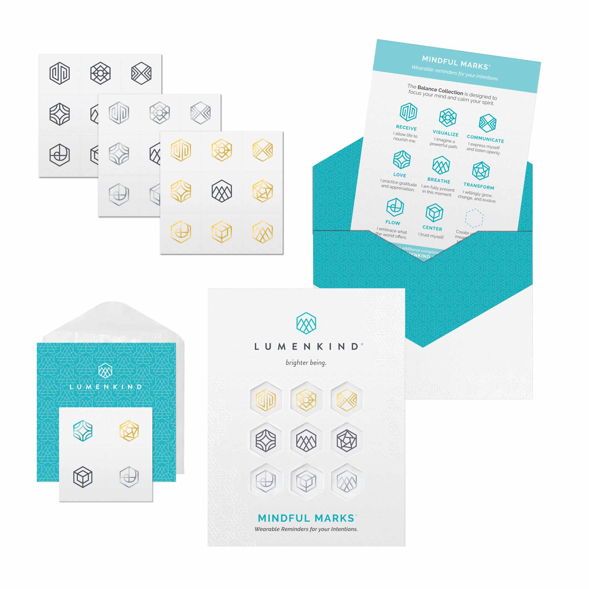 The entire contents of a pack of Mindful Marks —Balance Collection.