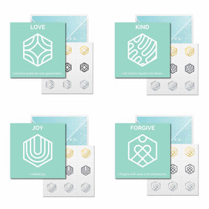 The Love Collection of Mindful Marks includes Love, Joy, Kind, and Forgive.