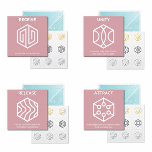 The Receive Collection of Mindful Marks includes Receive, Release, Attract, and Unity.