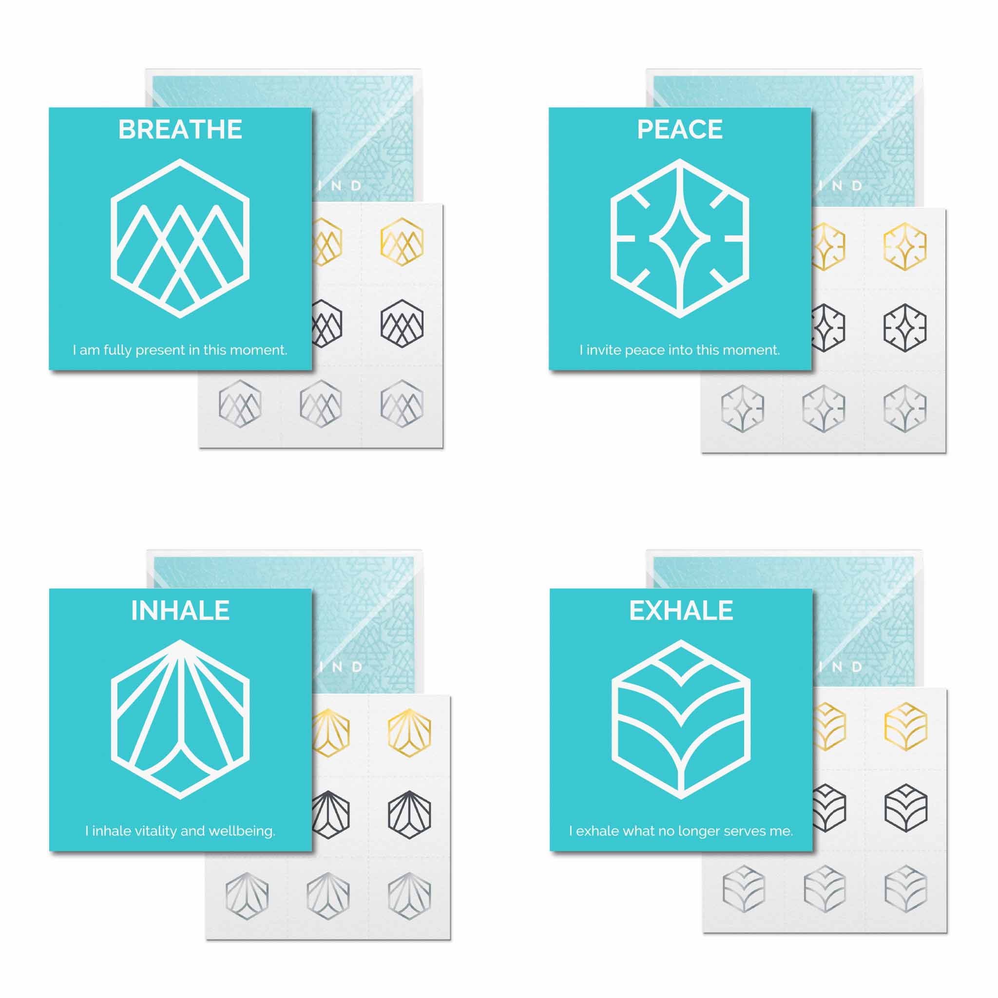 The Breathe Collection of Mindful Marks includes Breathe, Inhale, Peace, and Exhale.