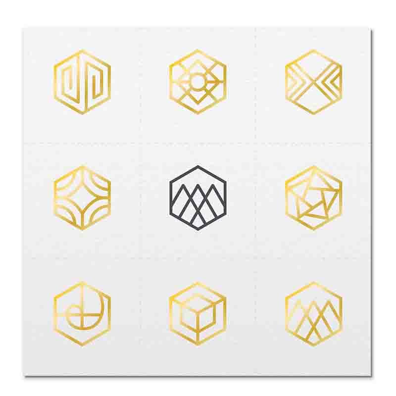 Front side page of Gold Balance mindful marks temporary mindfulness tattoo wearable reminders.