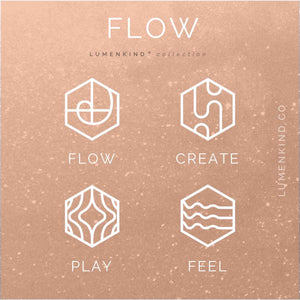 The Flow Collection of Mindful Marks includes Flow, Feel, Create, and Play.
