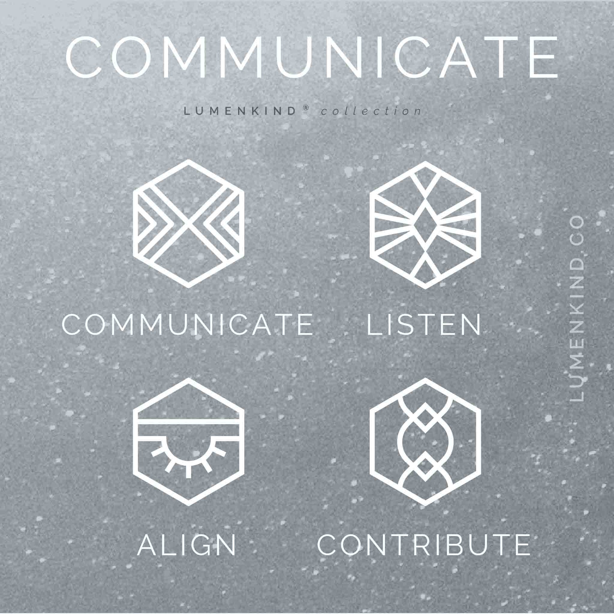The Communicate Collection of Mindful Marks includes Communicate, Align, Listen, and Contribute.