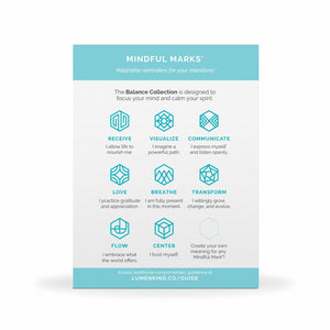 Mindful Marks —Balance Collection insert included with each pack, showing each of the 8 mindful mark intentions.