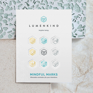 The front side of LumenKind Balance Pack of Mindful Marks, mindfulness tattoo temporary wearable reminders for your intentions.